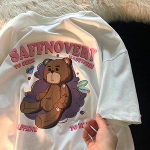 Short bear T-shirt women summer 2022 new Korean version ins net red loose short-